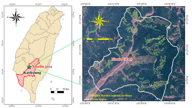Figura 4: Typhoon Morakot landslide inventory for the Xiaolin area.
